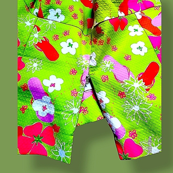 90's Lilly Pulitzer Neon Green and Pink Halter Top - floral flipflop theme - Picture 3 of 4